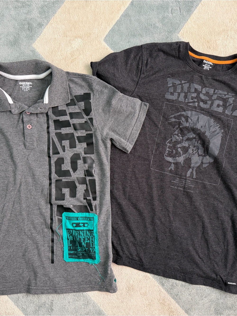 Boys Diesel Grey Polo Shirt and Black T-shirt Sz M and L